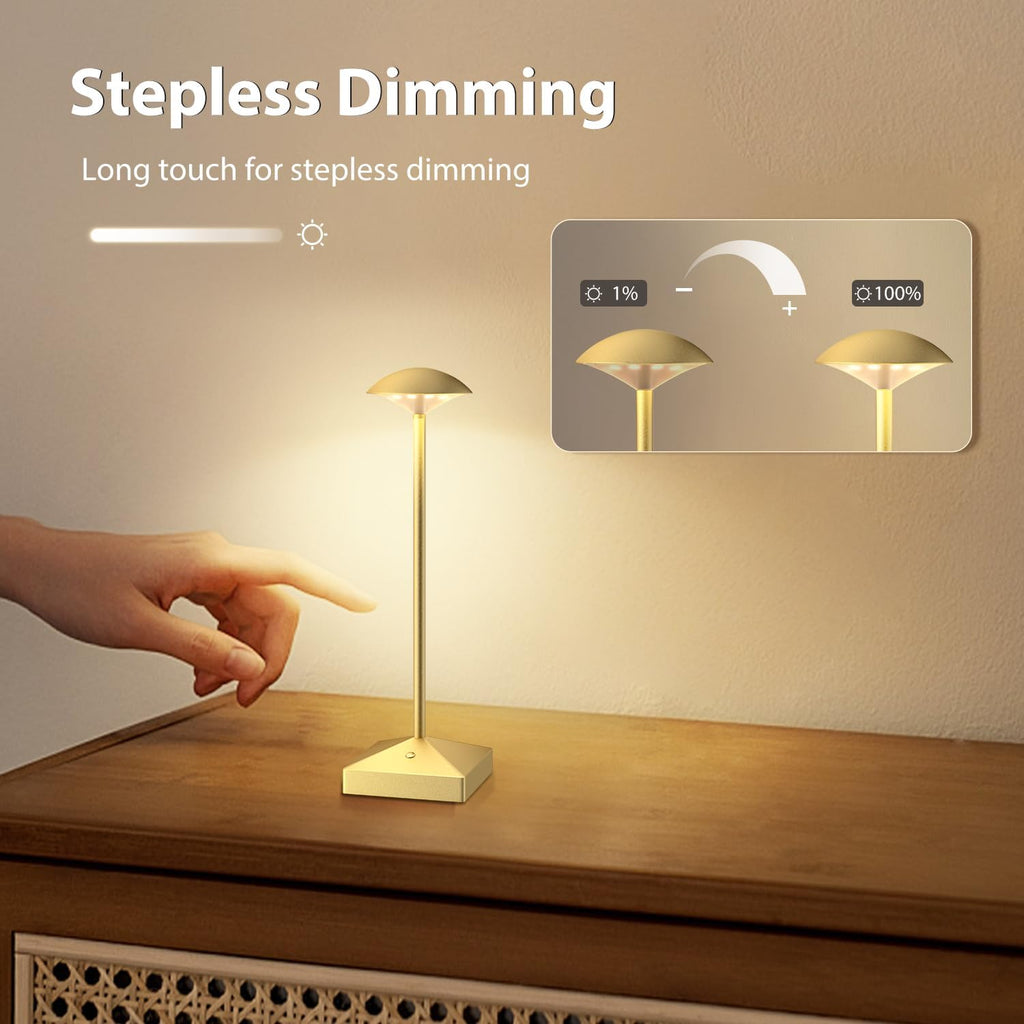 3 Pack Small Gold Rechargeable Cordless Table Lamps Dimmable