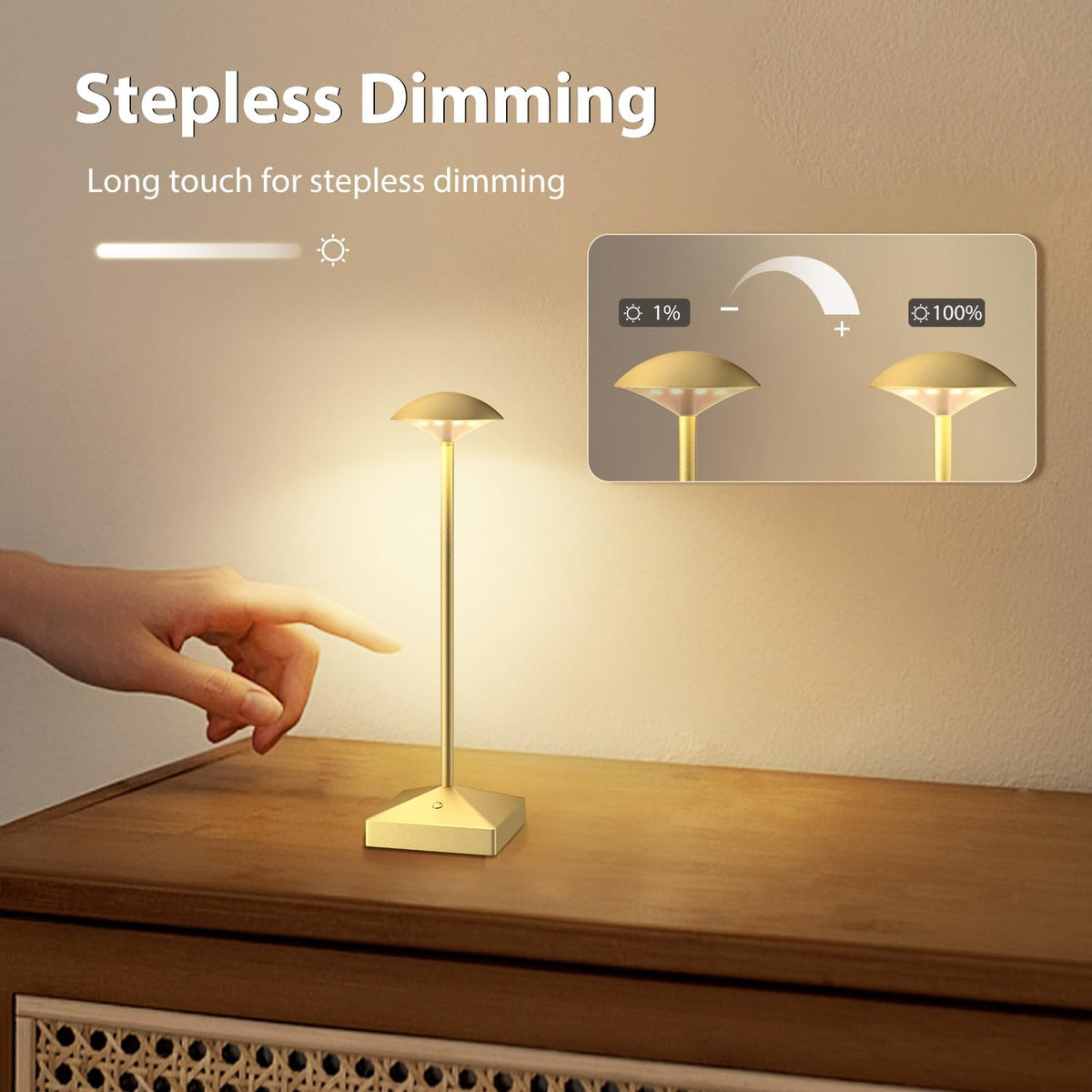 3 Pack Small Gold Rechargeable Cordless Table Lamps Dimmable