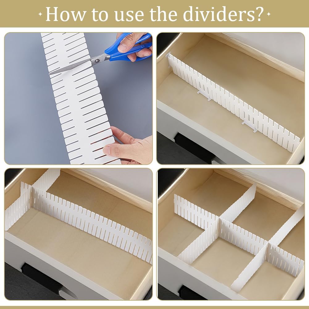 PH PandaHall 40pcs Drawer Dividers Adjustable Drawer Organizer White Drawers Separators Dresser Drawers Organizer for Socks Underwear Clothes Kitchen Bedroom Desk Office Storage, 14.5x2.7 Inch
