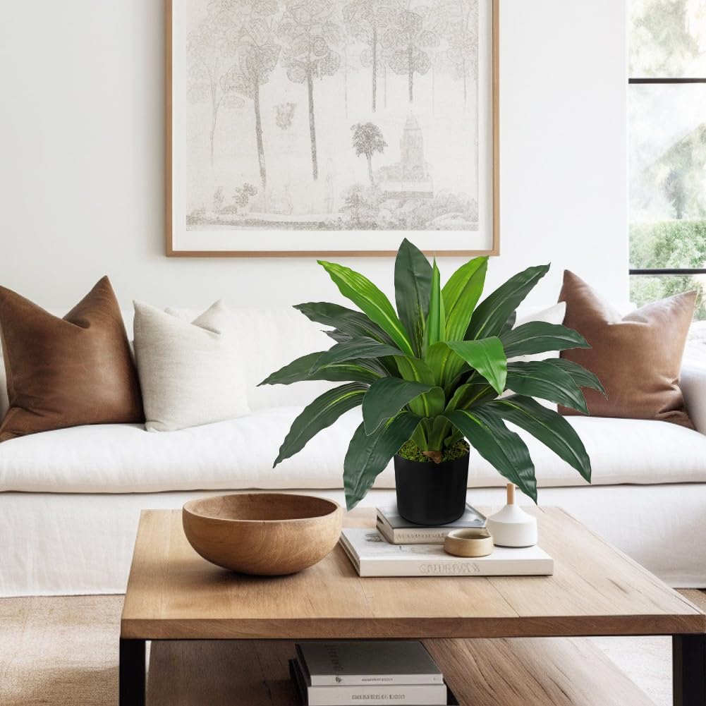 GnFlus Faux Plants 17'' Dracaena Artificial Plants Indoor Yucca Fake Potted Plant with 19 Leaves Tropical Silk Plant for Home Living Room Dining Table Kitchen Counter Office Shelf Décor