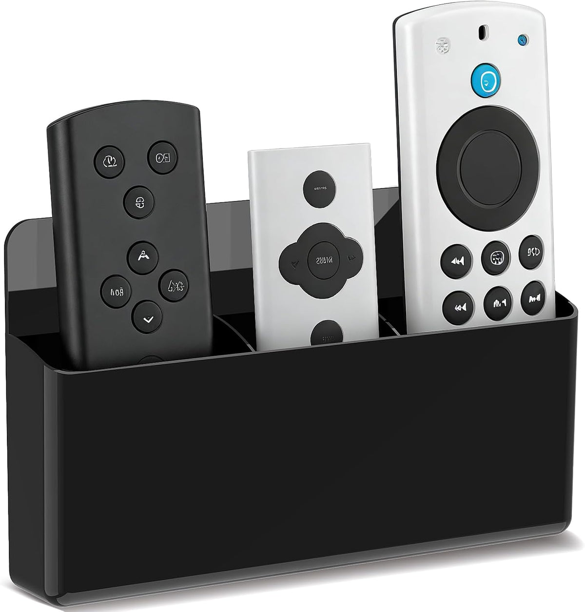 DRQ 3 Slot Remote Control Holder, Adhesive Wall-Mount Remote Holder, Black