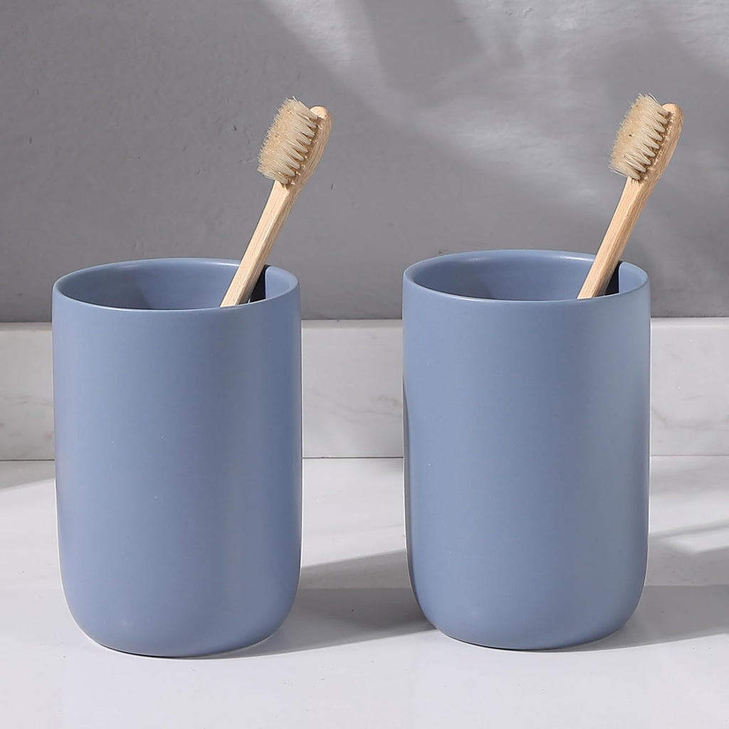 Toothbrush Holders for Bathrooms - 2 Cups Ceramic Toothbrush Toothpaste Holders Set, Blue Bathroom Tumbler Cups Reusable Toothbrush Mouthwash Cup, Bathroom Counter Organizer.