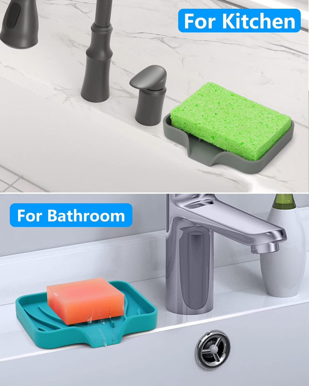 AIMAIAIMAI 3-Pack Silicone Soap Dish Set – Bar Soap Holder with Self-Draining Design, Easy-Clean Tray for Shower, Bathroom, Kitchen, and Tub