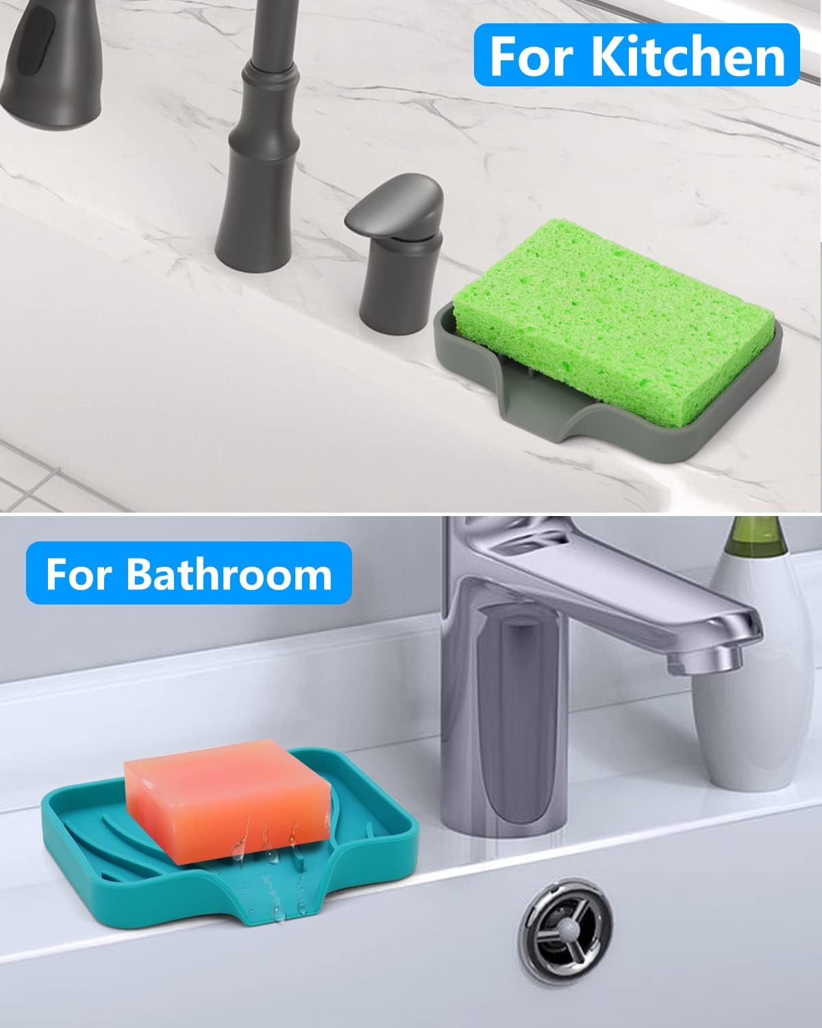 AIMAIAIMAI 3-Pack Silicone Soap Dish Set – Bar Soap Holder with Self-Draining Design, Easy-Clean Tray for Shower, Bathroom, Kitchen, and Tub