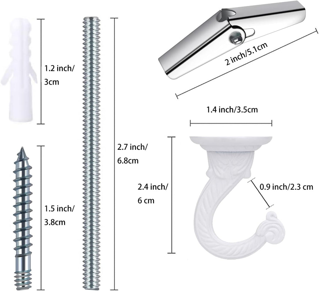 Heavy Duty Ceiling Hooks, Hanging Plants, Wall Kit (2, White)
