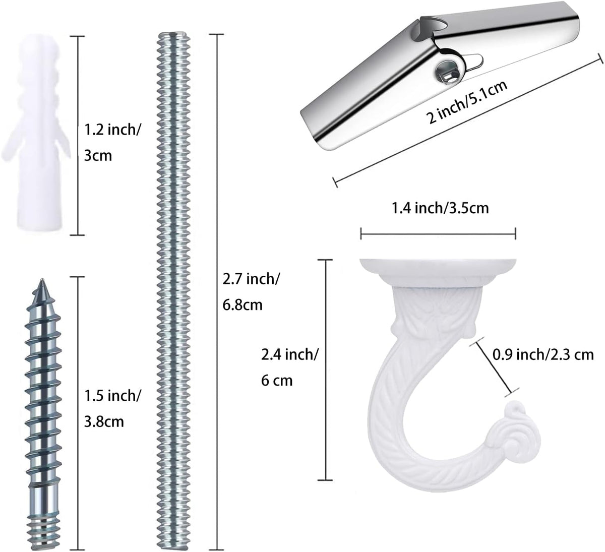 Heavy Duty Ceiling Hooks, Hanging Plants, Wall Kit (2, White)