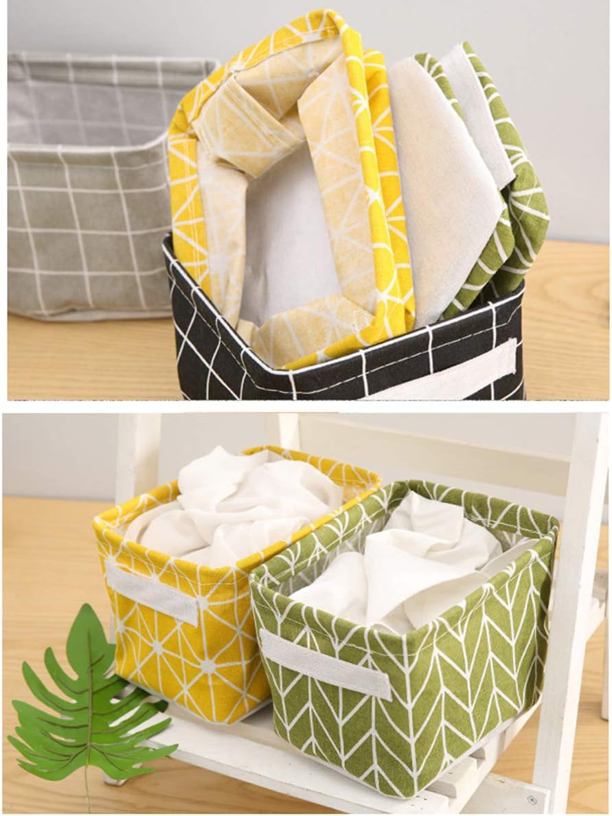 AARAINBOW 3 Packs Storage Basket Bins Canvas Mini Storage Cubes Storage Basket for Makeup, Toys Liners, Books Storage Baskets with Handles for Shelves & Desks(3 Black)