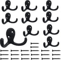 Kruodop 10 Pack Wall Hooks Wall Mounted Coat Hooks for Hanging Heavy Duty, Black Towel Hooks, Metal Double Coat Hanger with Screws Cup Retro for Coats, Handbags, Towels, Hat