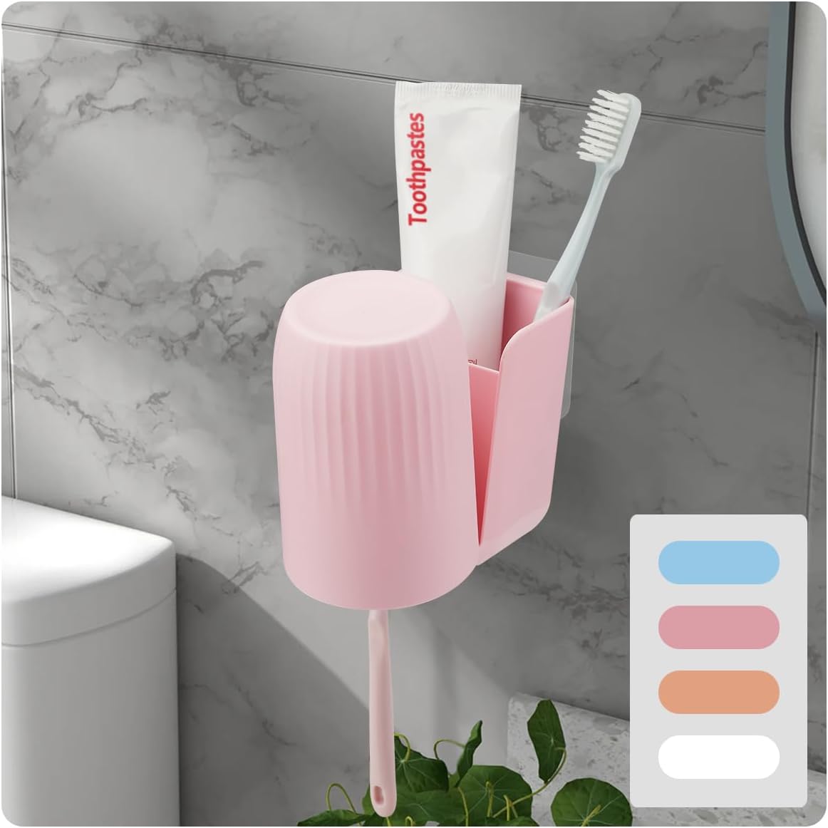 Toothbrush Holders for Bathrooms Toothbrush Holders Wall Mounted BPA-Free Tooth Brush Holder with Toothbrush Cup Drilling-Free (Pink)
