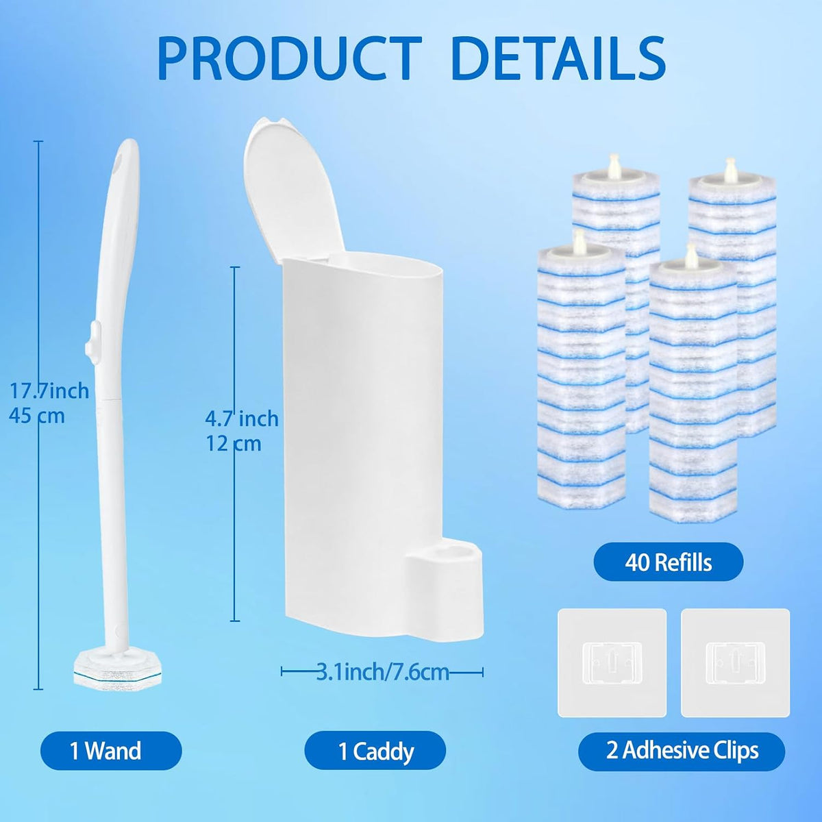 Disposable Toilet Brush & Holder Set, 40 Toilet Cleaner Refills for Clorox