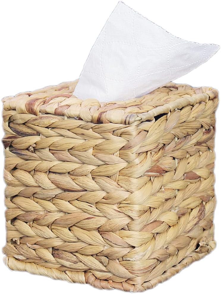 Square Tissue Box Holder Decorative Woven Tissue Box Cover Decorative Napkin Holder Automotive Decoration Tissue Cover for Bathroom Vanity Countertops, Bedroom, Desks, Tables, Office, Kitchen