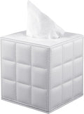 Tissue Box Cover Square,Stylish PU Leather Tissue Box Holder for Dresser Bathroom,Facial Tissue Holder with Magnetic Bottom for Home Office (White)