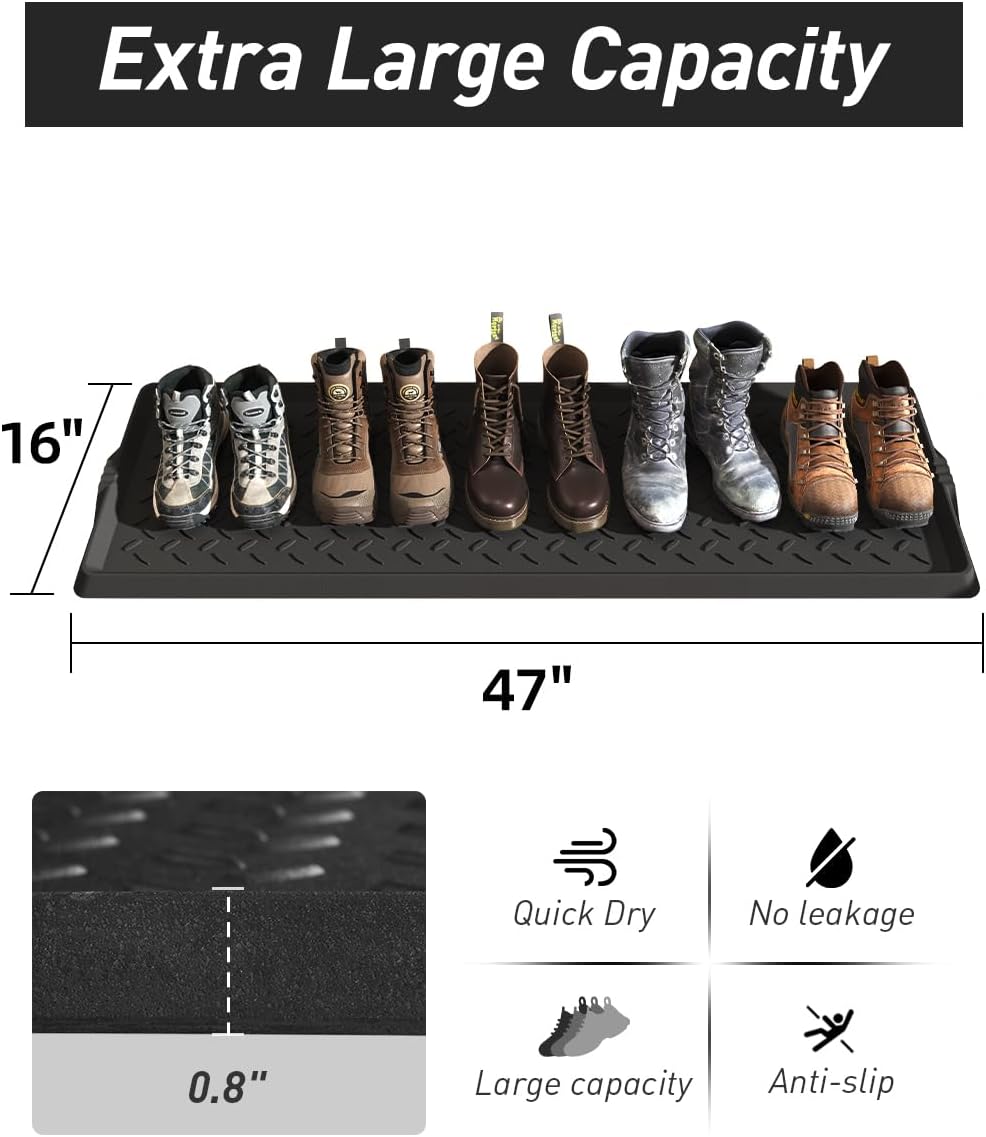 SUPENUIN Extra Large Boot Tray 48 Inch Boot Storage Heavy Duty Rubber Mats for Floor Waterproof Shoe Mat Tray for Entryway Multi Use Shoe Rug 16x47.5 Inches