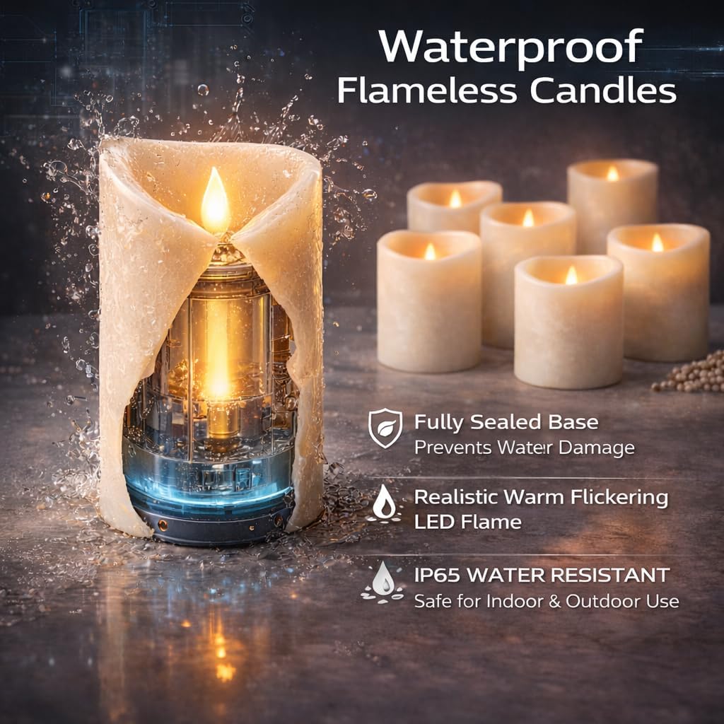 Enido 9pcs Flameless Flicking LED Candles with Remote, Battery Operated Outdoor Waterproof Candles, Electric Candle for Dining Tables and Halloween Decoration