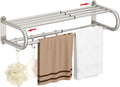 BESy Adjustable Bathroom Towel Rack with Shelf, Towel Bar, Nickel