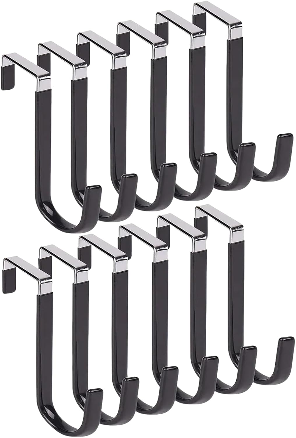 Over The Door Hooks, Door Hangers Hooks,Extra Long 5" Rustproof Organizer Hook with Soft Rubber Padding, No-Scratch Design for Towels, Robes, Coats, Bags (12 Pack Black)