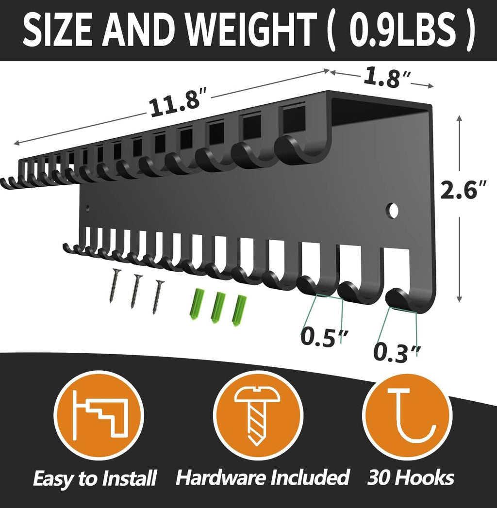 Necklace Jewelry Holder Wall Hanging Organizer Hangers Storage Mounted Shelf with 56 Hooks Tray Display Girls Women Metal Door Earring Mount Key Chains Rack (Black)