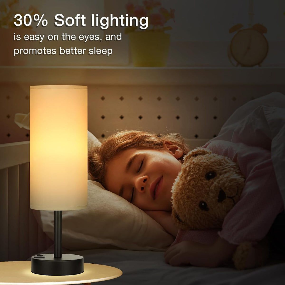 White Touch Table Lamp for Bedroom - Dimmable Bedside Desk Lamp for Kid