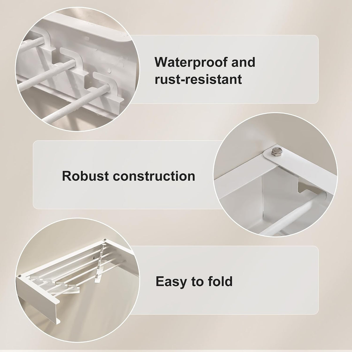 RFOUO Wall Mounted Clothes Drying Rack,White 19.7",