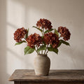 5 Pcs 18.5 Inch Fall Red Artificial Hydrangea Flowers with Stems, Faux Silk Realistic Fake Hydrangea Bouquet, Autumn Rust Fake Flower for Vase Table Centerpiece Wedding Home Farmhouse Fall Decor