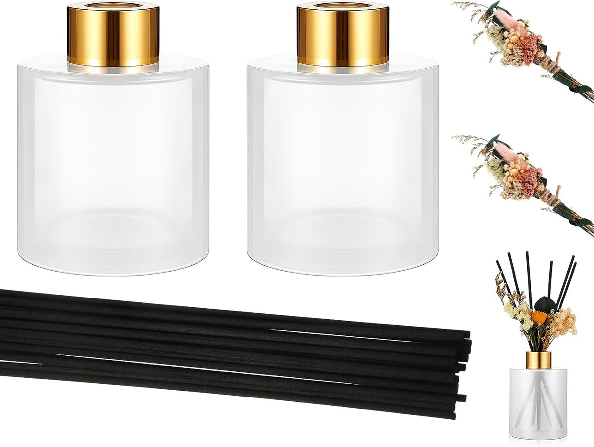 Rtteri 2 Sets Empty Reed Diffuser Bottles with Sticks, 5oz,Milky Color