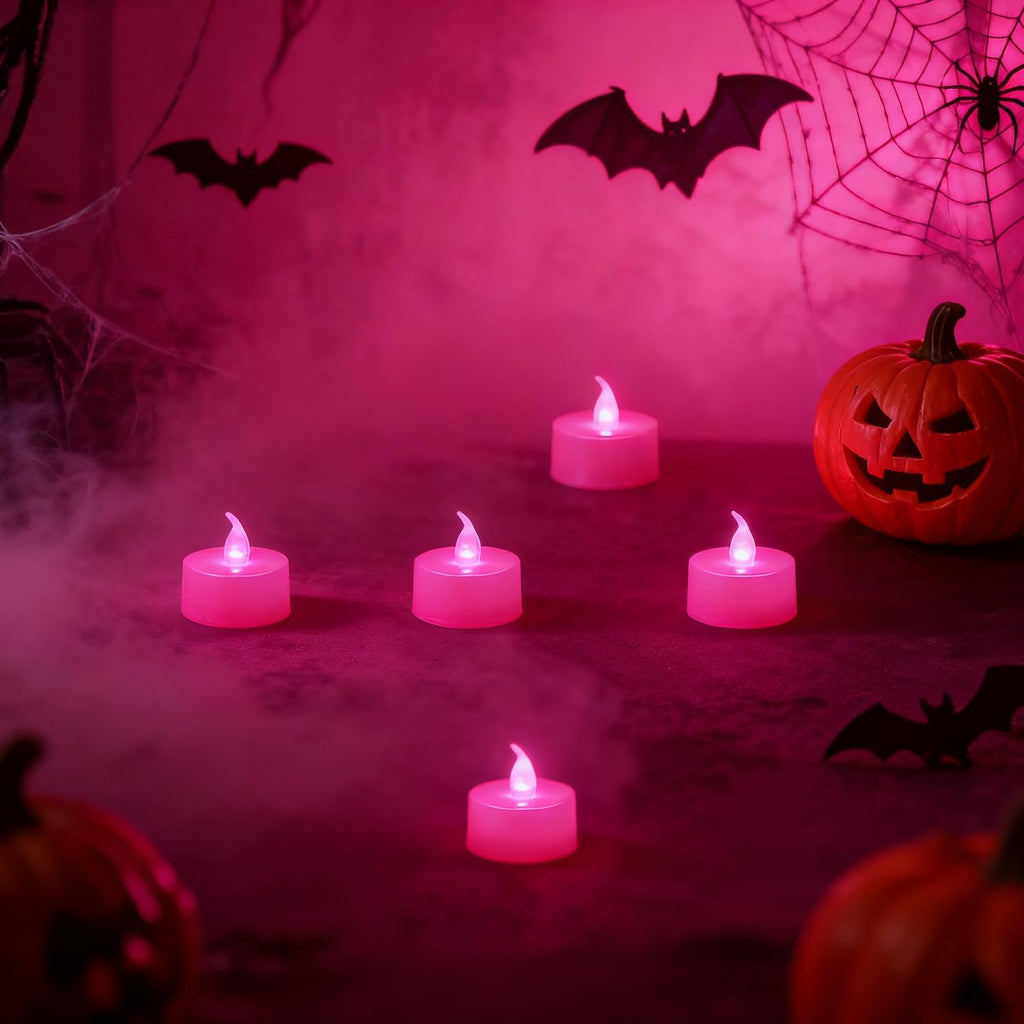 KOABY 24 Pack Pink Light Flameless Tea Lights, Pink Base, Last 100H