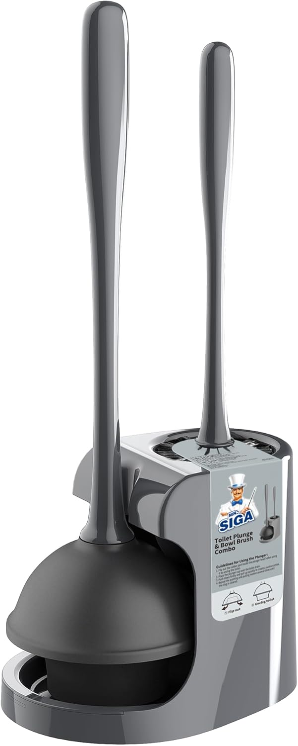 MR.SIGA Toilet Plunger and Bowl Brush Combo for Bathroom Cleaning, Gray