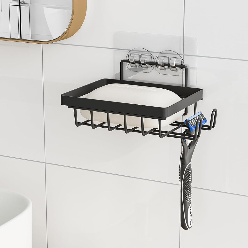 Self Draining Adhesive Soap Bar Holder for Shower Wall with with Soap Saver