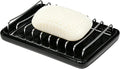 Soap Dish Drain Tray Self Draining Soap Holder Sponge Holder Soap Dishes for Shower, Bathroom, Kitchen Sink (1, C-Black)