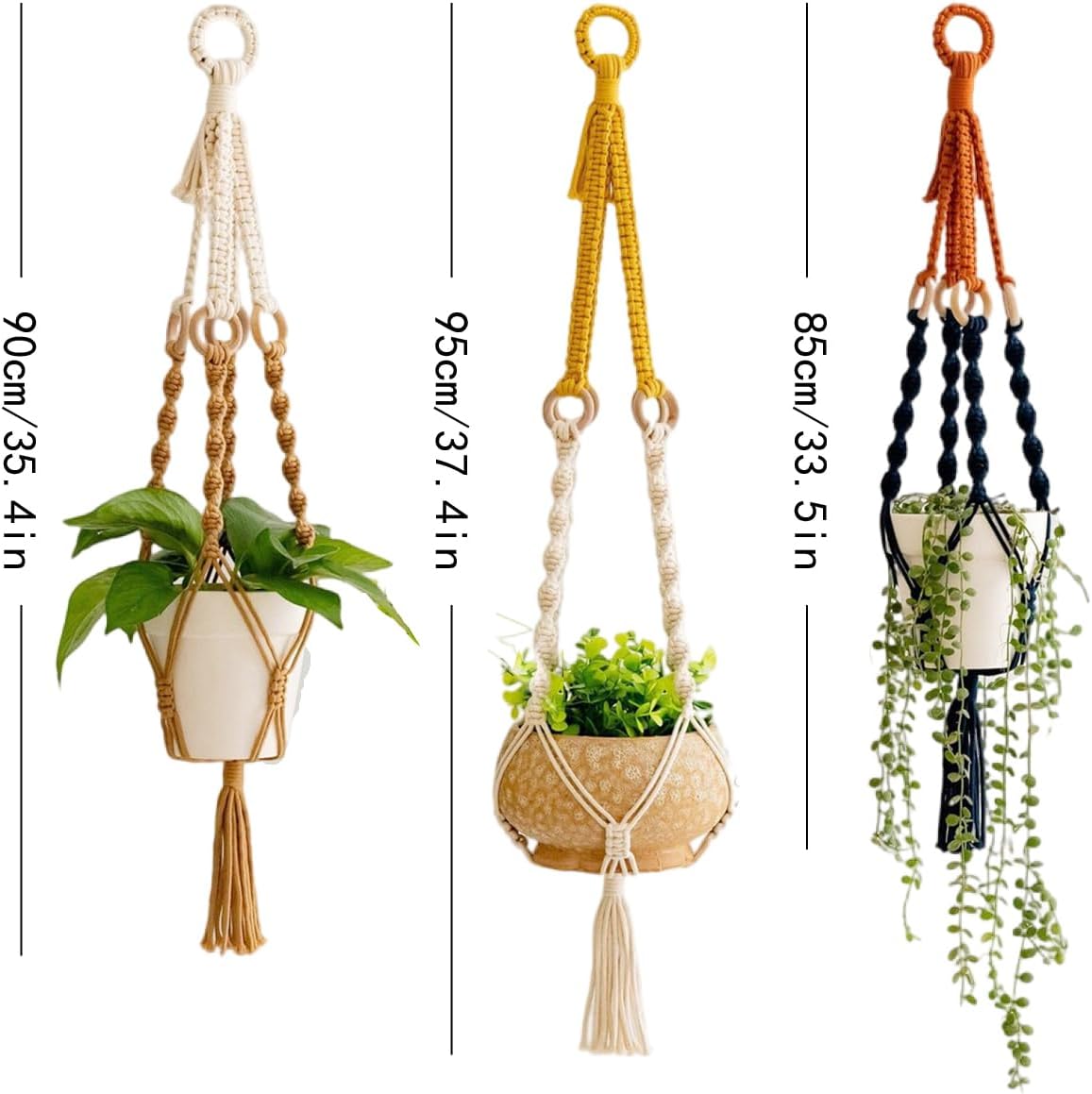 Macrame Plant Hangers Indoor, 3 Pack Ceiling Flower Pot Holder Macrame Plant Pots, Decorative Boho Plant Holders Set Macrame Hanging Planters（Does not Include Flower pots or Green Plants）