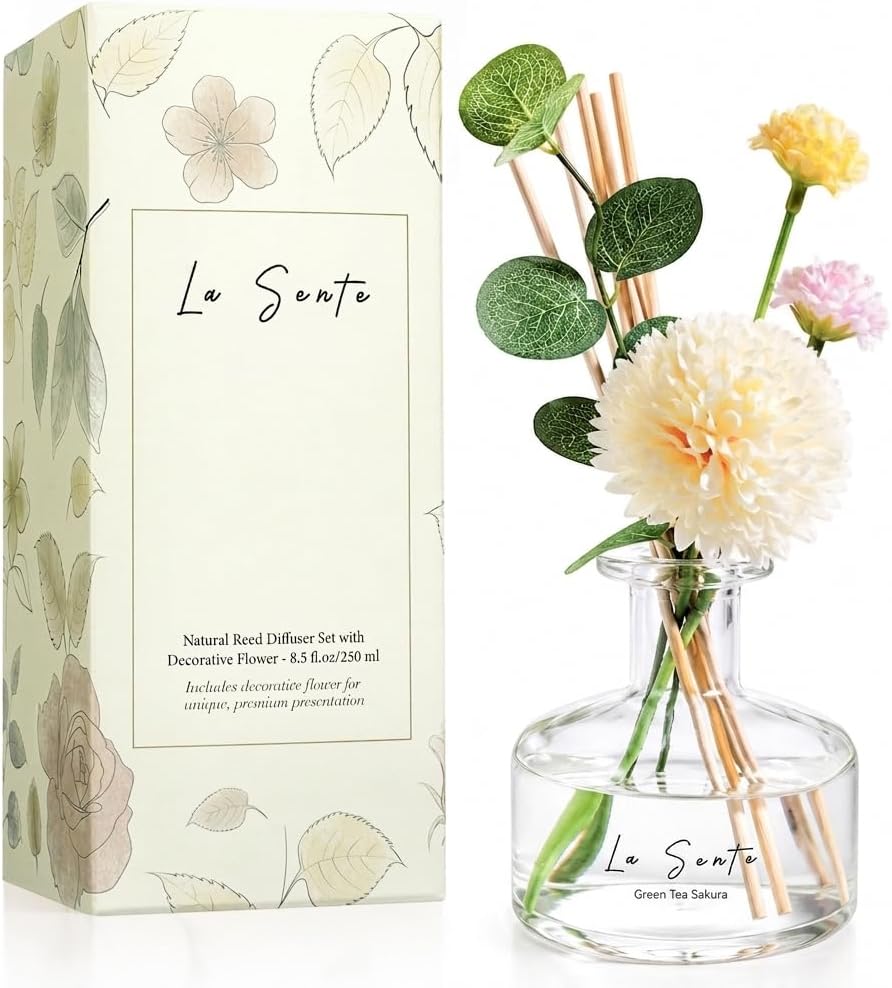 Green Tea Sakura Reed Diffuser Set, 8.5 fl oz/ 250ml, for Home