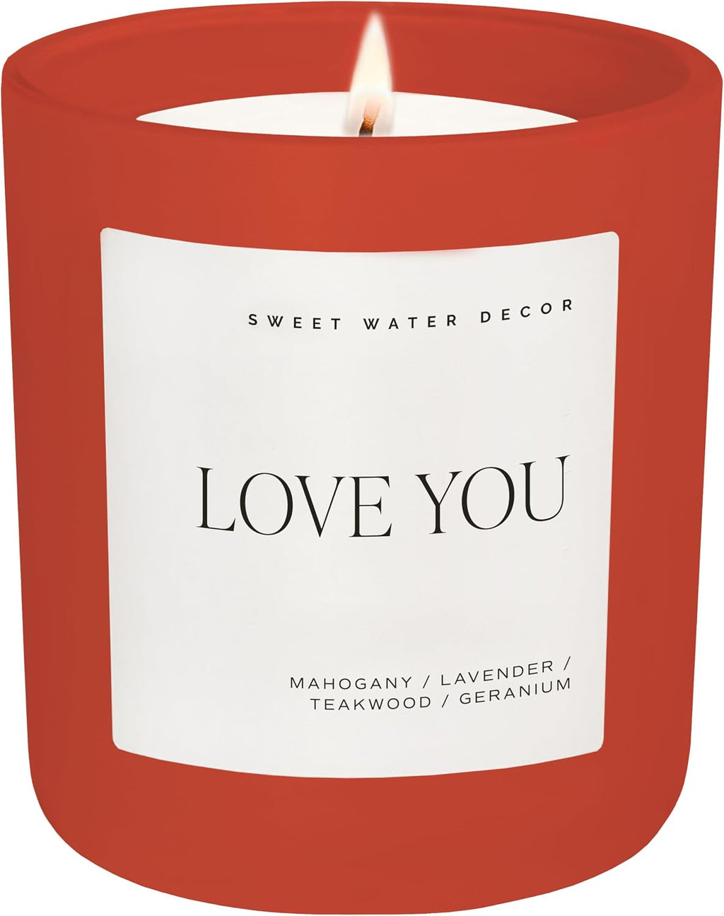 Sweet Water Decor Love You Scented Candle Gift, 15oz Red Matte Jar, Soy Wax