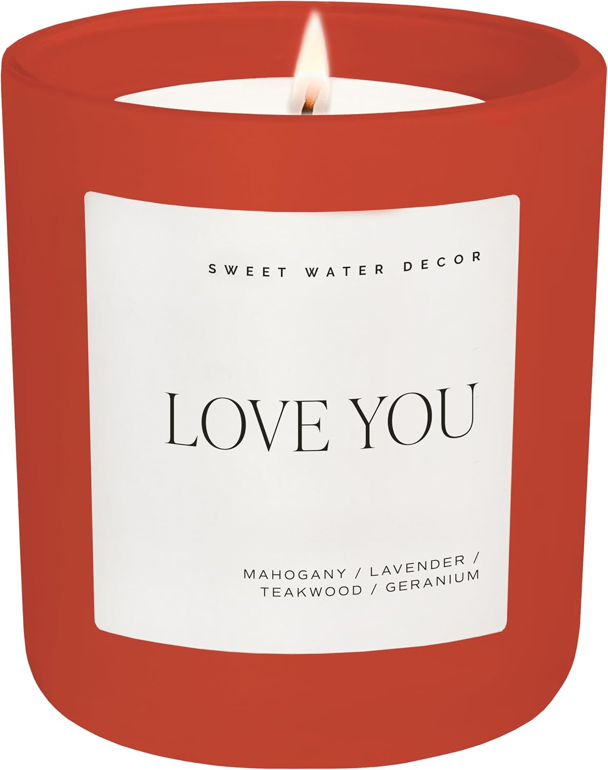 Sweet Water Decor Love You Scented Candle Gift, 15oz Red Matte Jar, Soy Wax