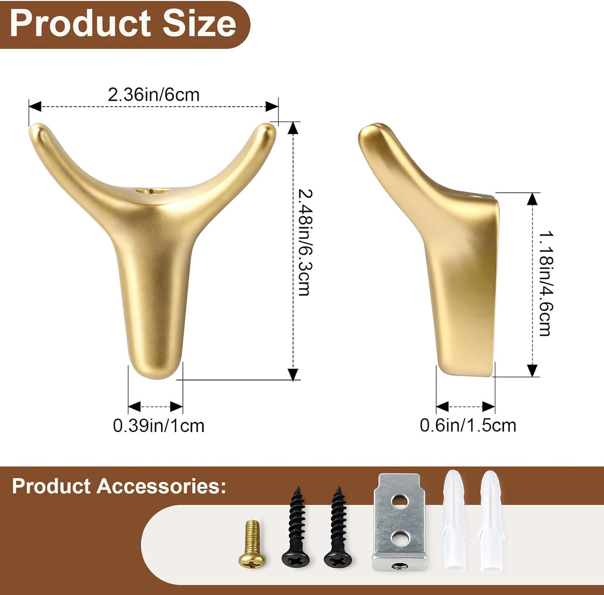 POZEAN 4 Pack Antler Wall Hooks for Hanging, Matte Gold Heavy Duty Coat Hooks Wall Mounted for Coats Hats Bags Keys, Decorative Deer Antler Metal Hook for Entryway Mudroom Bathroom Bedroom (4, Gold)