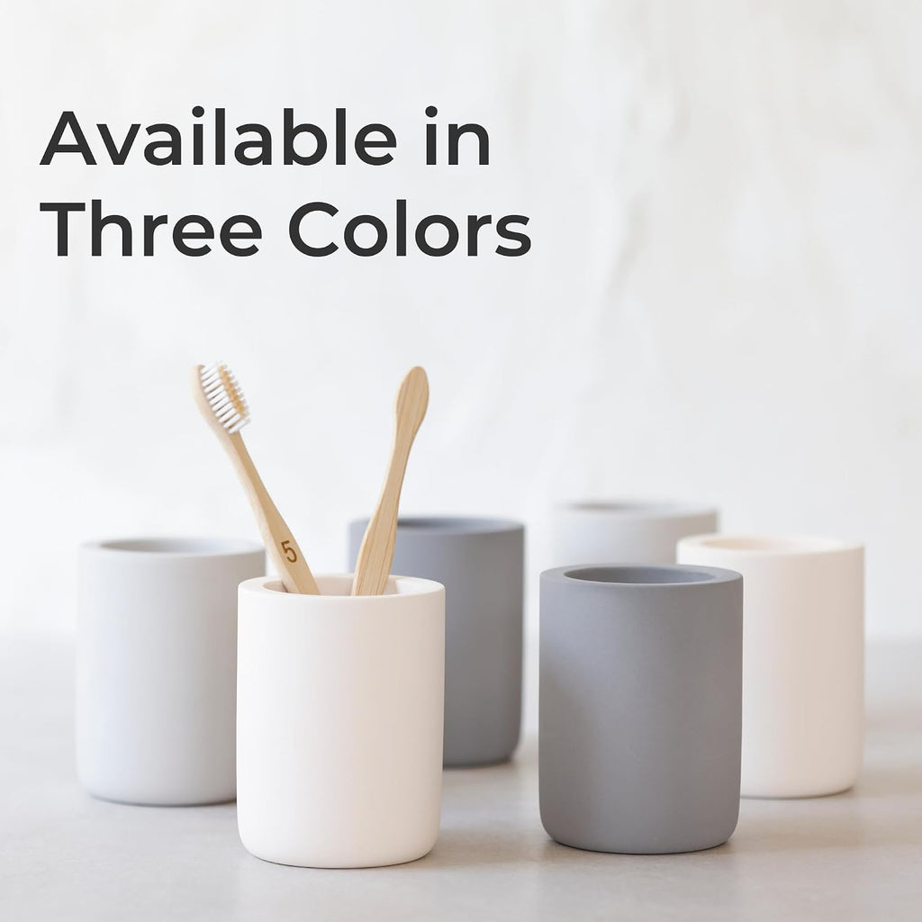 Selegna Diatomite Drying Stone Toothbrush Holder, Modern Ceramic-Look Countertop Cup with Drainage for Bathroom, Quick Drying Electric Toothbrush & Toothpaste Organizer, Stoneware Finish