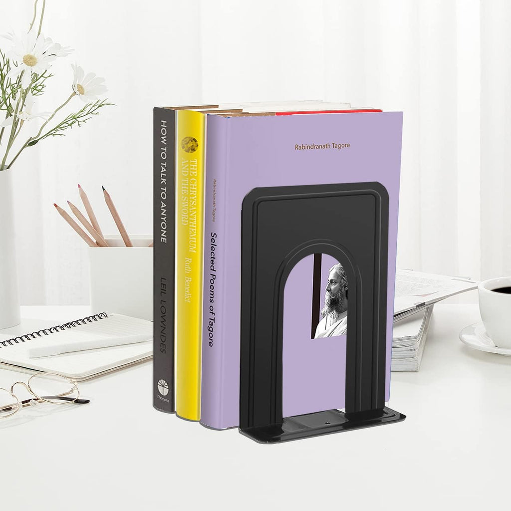 JIKIOU Book Ends, Non-Skid Metal Bookend Supports for Shelves 6 Pieces