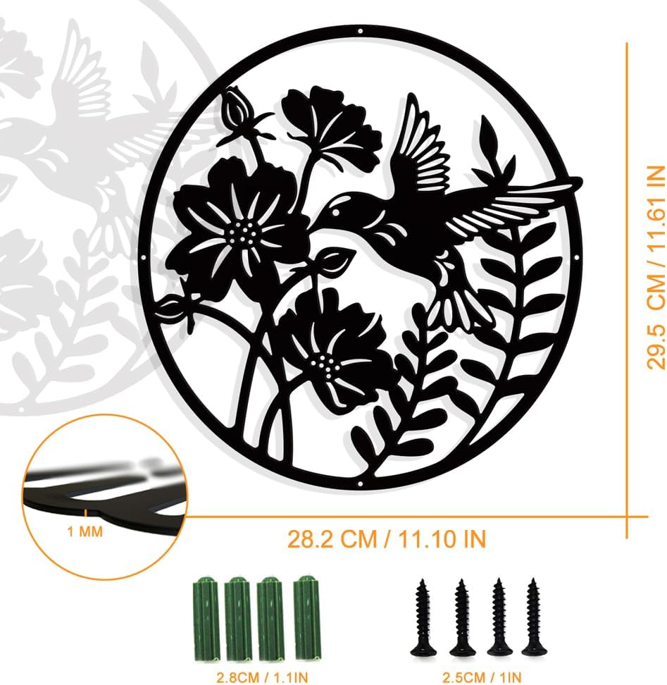 NBEADS Plant Bird Metal Wall Art Decor, Oval Matte Wall Hanging Decor Silhouette Wall Art for Home Bedroom Living Room Garden Hotel Office Wall Christmas Festival Decoration Gift, 11.1×11.6"