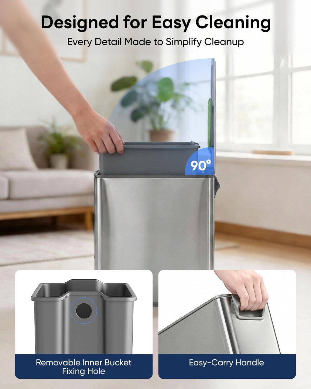 10L/2.6G Slim Bathroom Trash Can, Narrow Stainless Steel Soft-Close Step Pedal Bin with Lid, Odor Control Carbon Box, Removable Inner Bucket, Small Waste Bin for Bedroom, Office, RV (Silver)