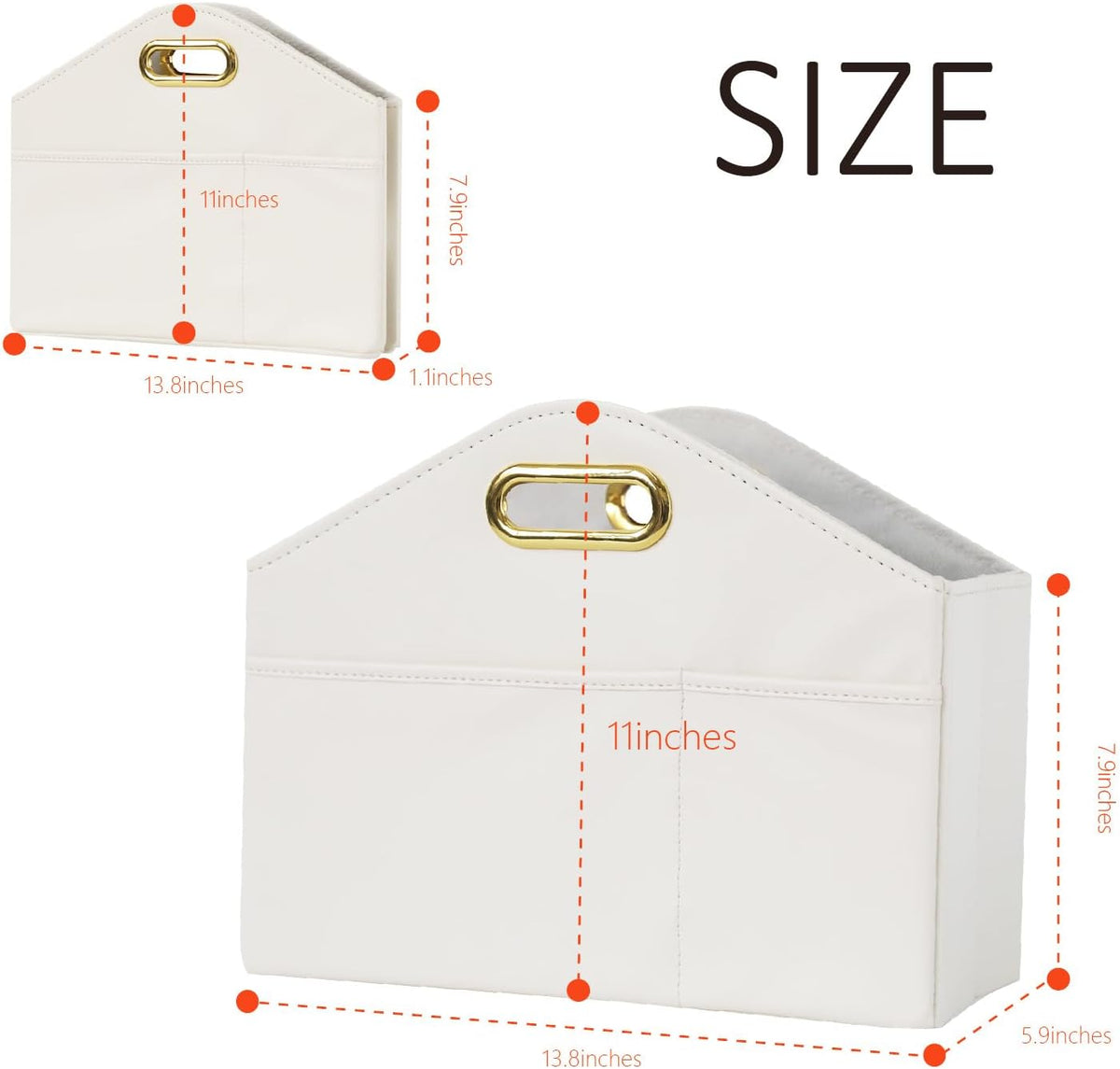 Magazine Holder PU Leather Magazine Rack Floor foldable Magazine Basket Organizer Newspaper Storage Bin Document File Holder for Home Office - white