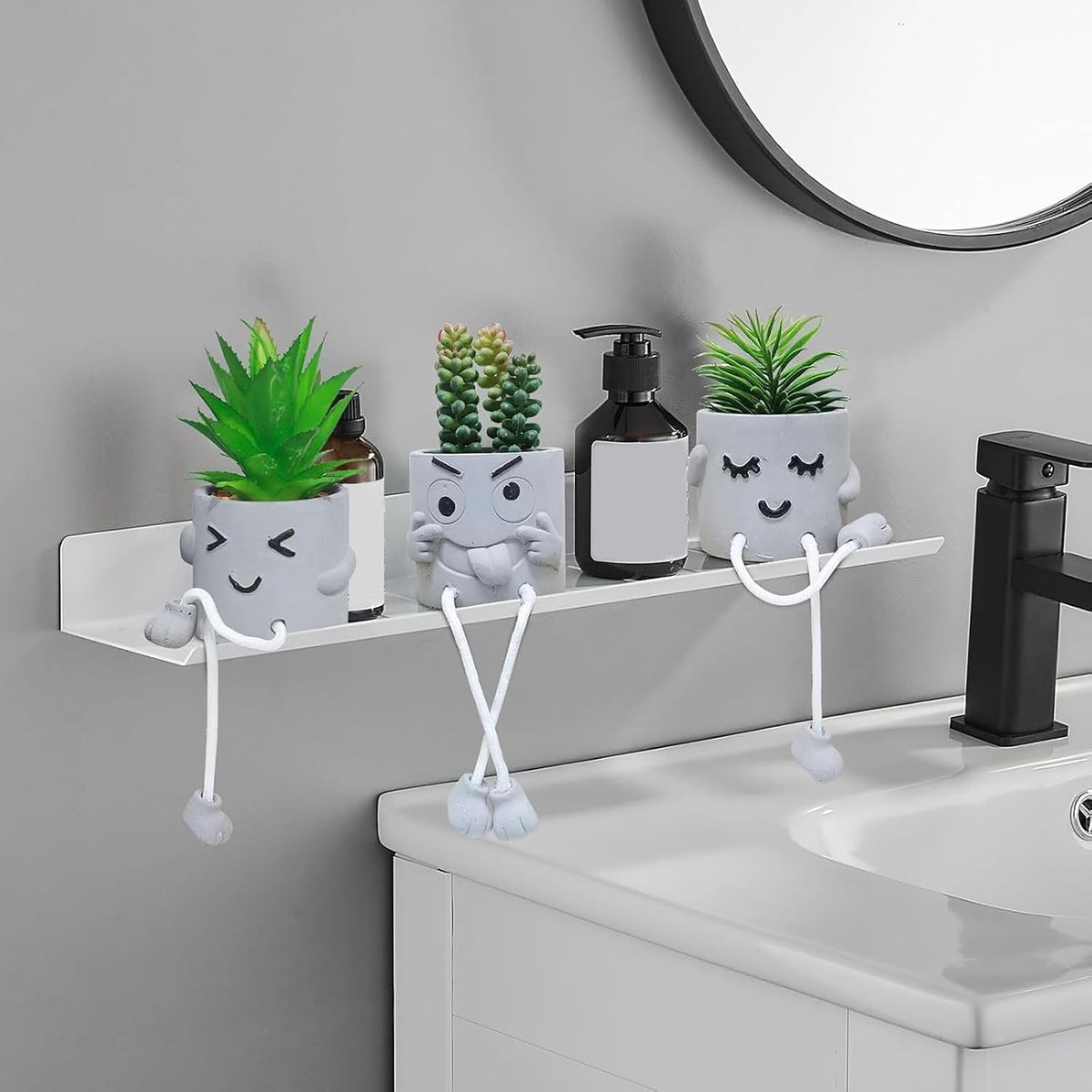 MAKHOT Artificial Succulents Potted Plant Set, Faux Succulents Office Decorations for Work Desk, Fake Plant Wall Shelf Decor for Gift, Bathroom Small Plants Decoration, Mini Plants Window Sill Decor