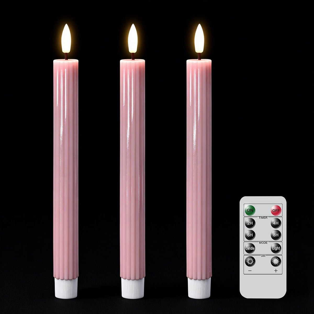Pink Flameless Taper Candles Battery Operated with Remote Timer