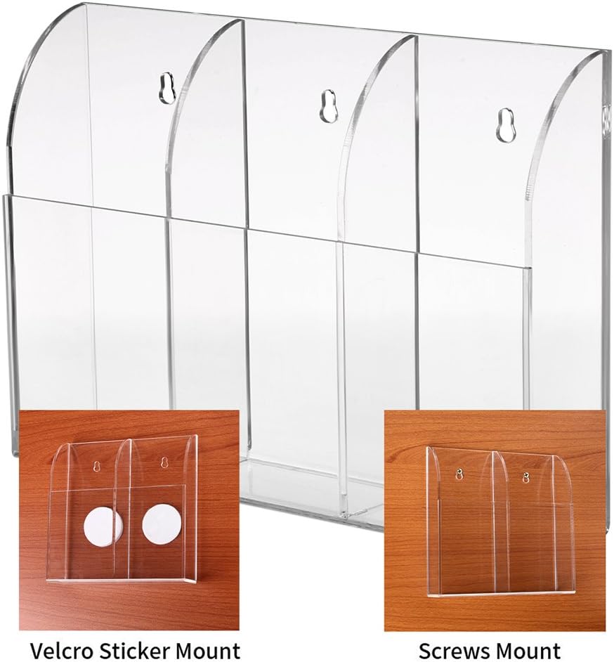 Hipiwe Wall Mount Remote Control Holder Acrylic Media Organizer, 3 Slots