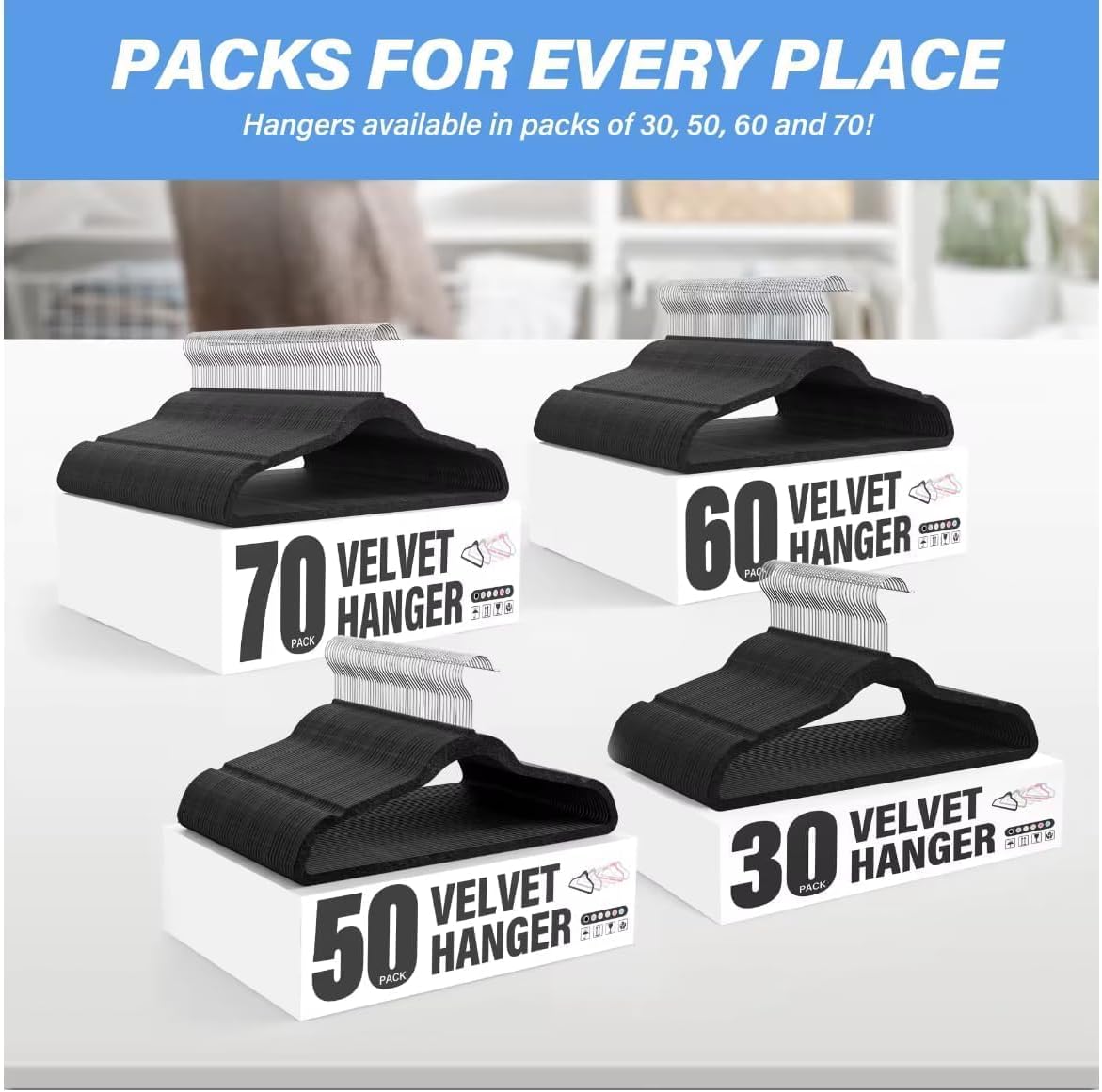 YSSOA Heavy Duty Velvet Hangers 50 Pack, 360° Swivel Hooks, Non-Slip Clothes Hangers with Shoulder Notches, Black