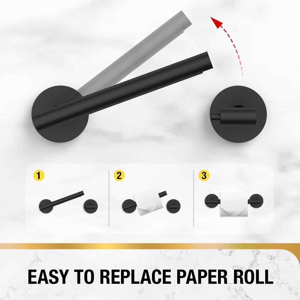 HITSLAM Matte Black Toilet Paper Holder, Double Post Pivoting, SS304