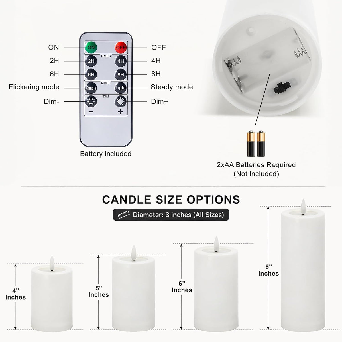 Outdoor Waterproof Flameless Candles Battery Operated with Remote and Timer