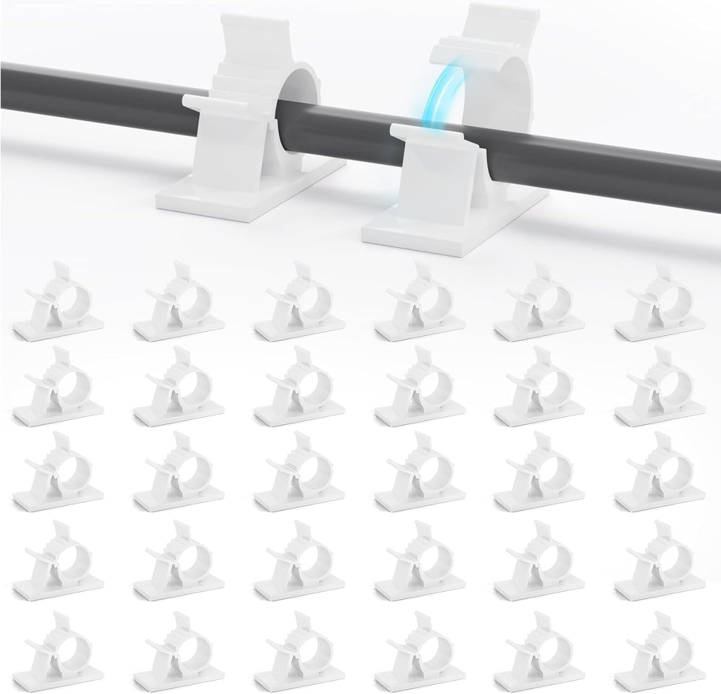 Viaky White Adhesive Cord Clips, 30Pcs Cable Clamps Adjustable Wire Holder