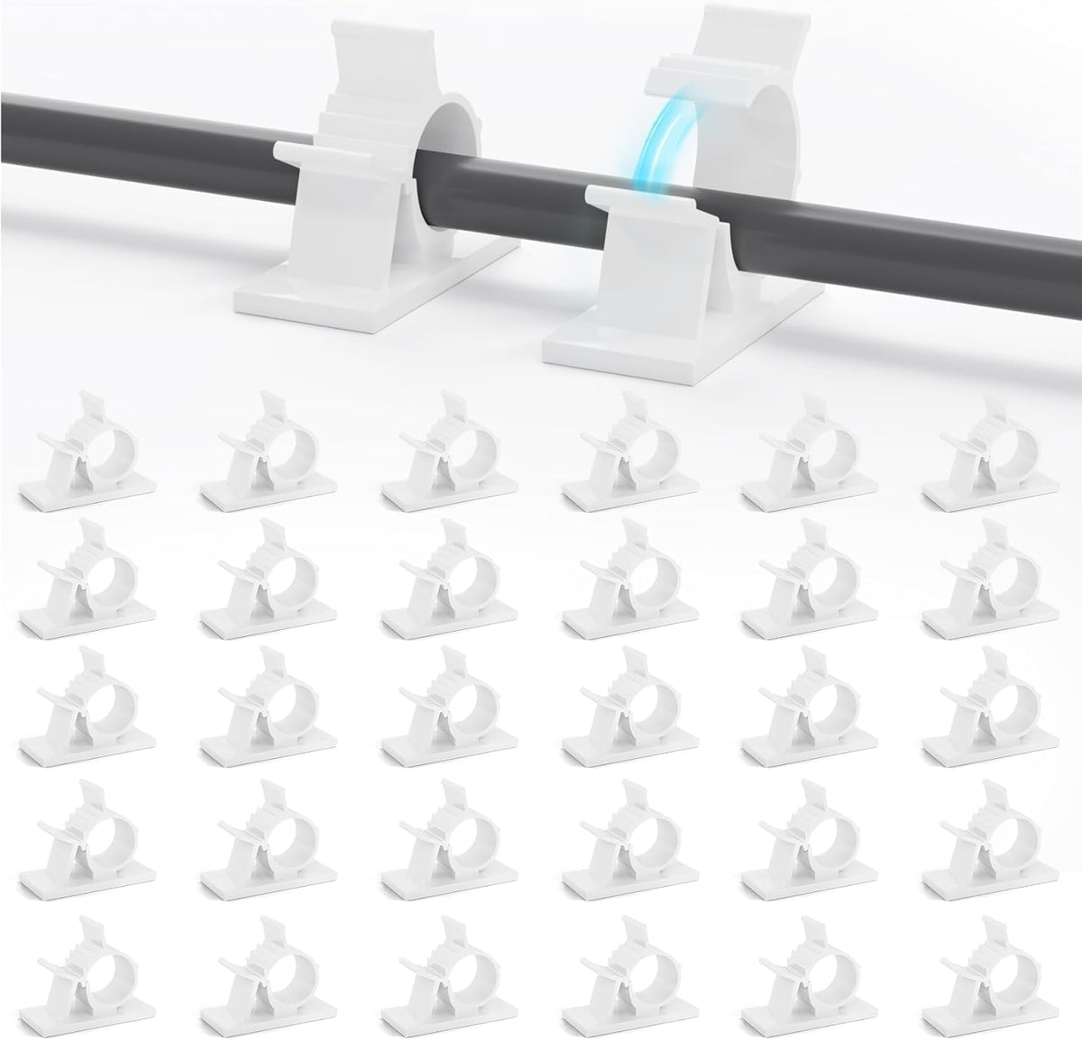 Viaky White Adhesive Cord Clips, 30Pcs Cable Clamps Adjustable Wire Holder