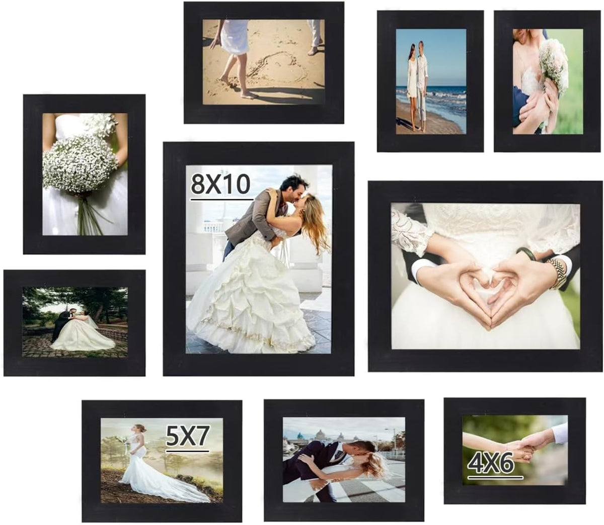 xnlkros 10 pack Picture Frame Set with Two 8x10,Four 5x7,Four 4x6, Rustic Collage Gallery Wall Frame, Farmhouse wood Photo Frames for living room Wall Gallery Decor or Desk,Black