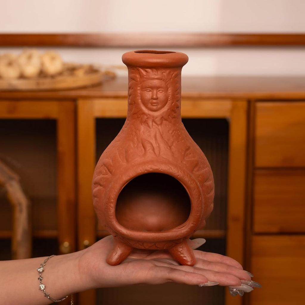 MOUGIGI Sun Face Terracotta Palo Santo Holder,Mini Chiminea Incense Burner