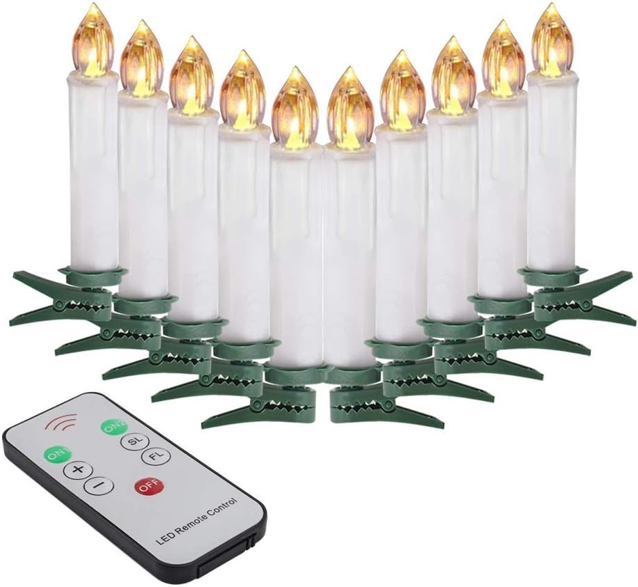 LED Flameless Taper Candles with Remote Control and Removable Clips,Flickering 4 Inches Birthday Candles,Set of 10 Warm White Candle for Christmas, Chandelier, Mini Wedding Taper Candles